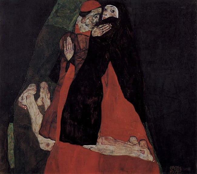 Egon Schiele Kardinal und Nonne oder Die Liebkosung Sweden oil painting art